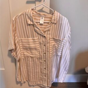Striped Beige Button-Up Women's Top